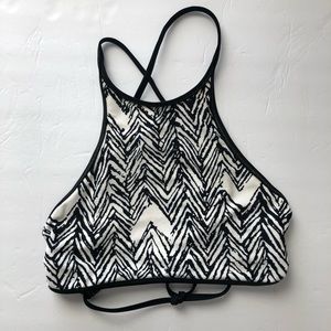 Aerie Black & White Halter Bikini Top, Lined No Padding